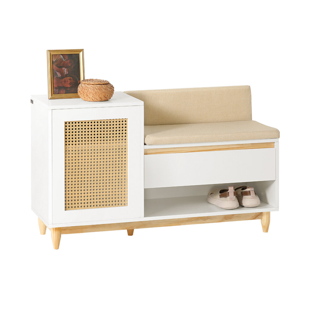 SoBuy FSR128-W,Shoe Bench Shoe Cabinet with Storage Cabinet & Cushion