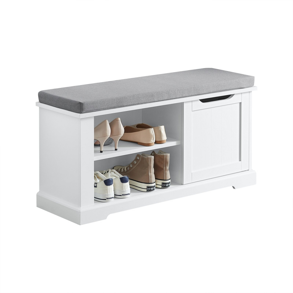 SoBuy FSR84-W,Shoe Bench Shoe Cabinet with Door,Removable Seat Cushion