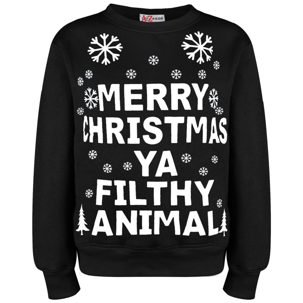 (11-12 Years, Ya Filthy Black) Unisex Xmas Jumper Ya Filthy Animal, Santa Floss