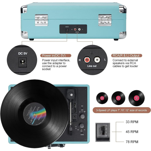 DIGITNOW Record Player 3-Speed  Bluetooth with Built-in Speakers 2