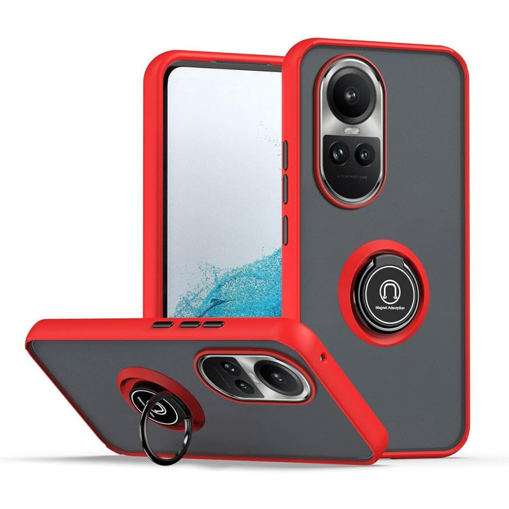 (Newring-Oppo-Reno10(5G), ) For Oppo Reno 10 (5G) Shockproof Ring Armour Case Red 5059302095806