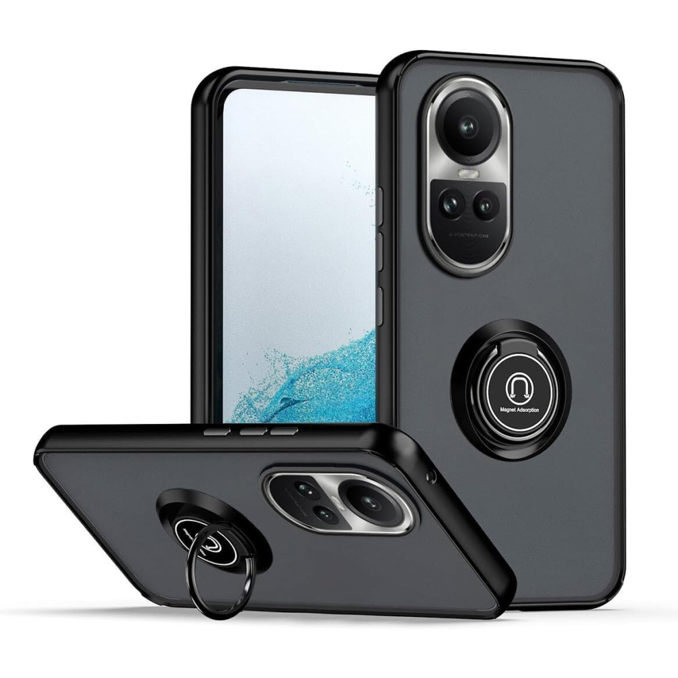 (Newring-Oppo-Reno10(5G), ) For Oppo Reno 10 (5G) Shockproof Ring Armour Case Black 5059302095776