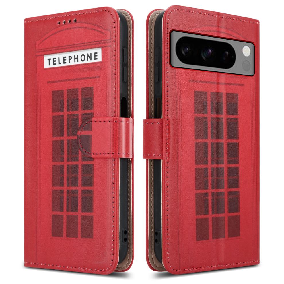 Pixfab (Google Pixel 8 Pro, Telephone Box) For Google Pixel 8 Pro Leather Wallet Phone Case