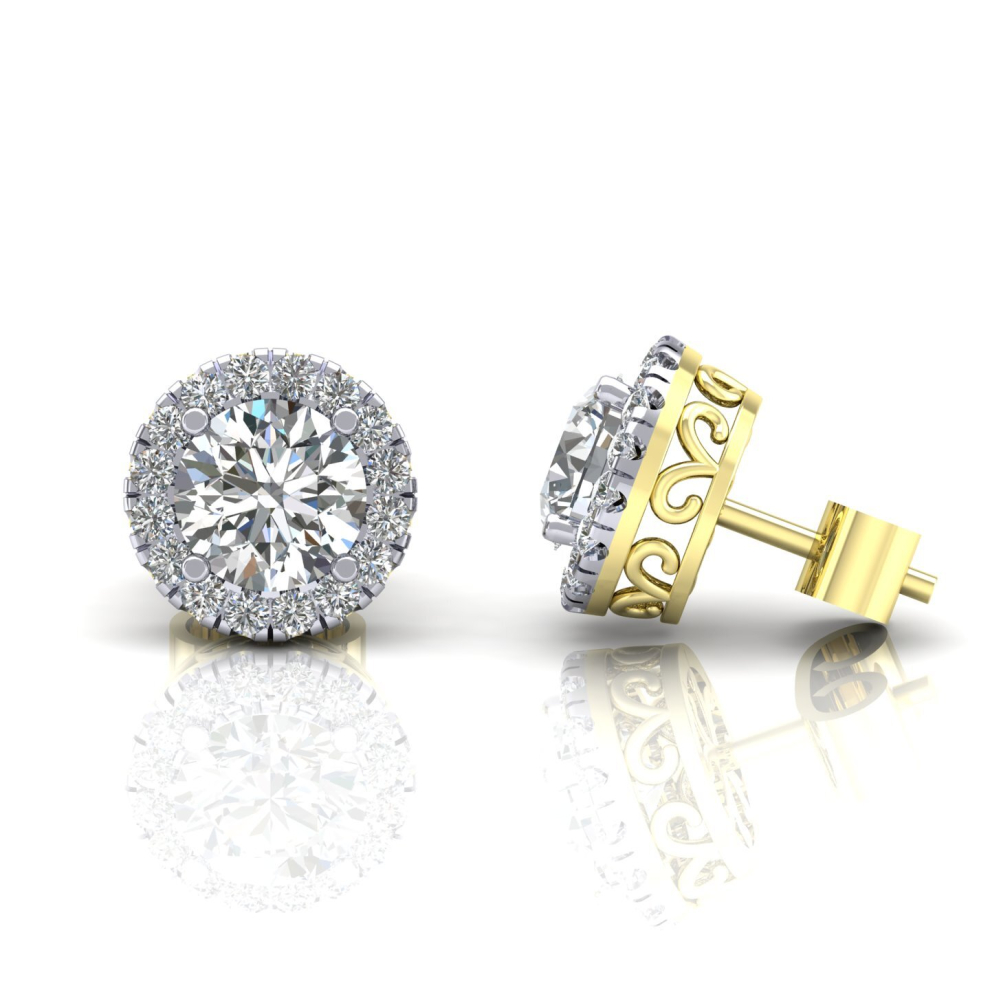 Jewelco London 9ct Gold CZ Clawset Studs With Stone Centre Stud Earrings - G9E8099