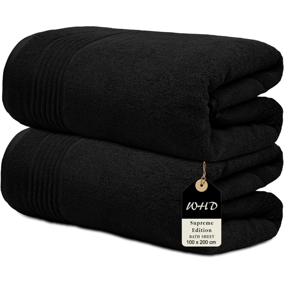 (Black, 2 Bath Shets) Luxury Super Jumbo Extra Large Bath Sheets (Pack of 1-2|100 x 200 cm 700 GSM) Premium Cotton XL Bath Sheet Towels