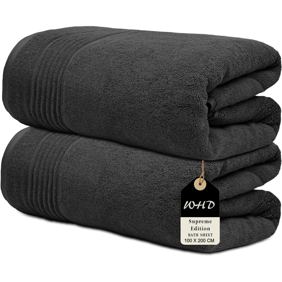 (Charcoal, 2 Bath Shets) Luxury Super Jumbo Extra Large Bath Sheets (Pack of 1-2|100 x 200 cm 700 GSM) Premium Cotton XL Bath Sheet Towels