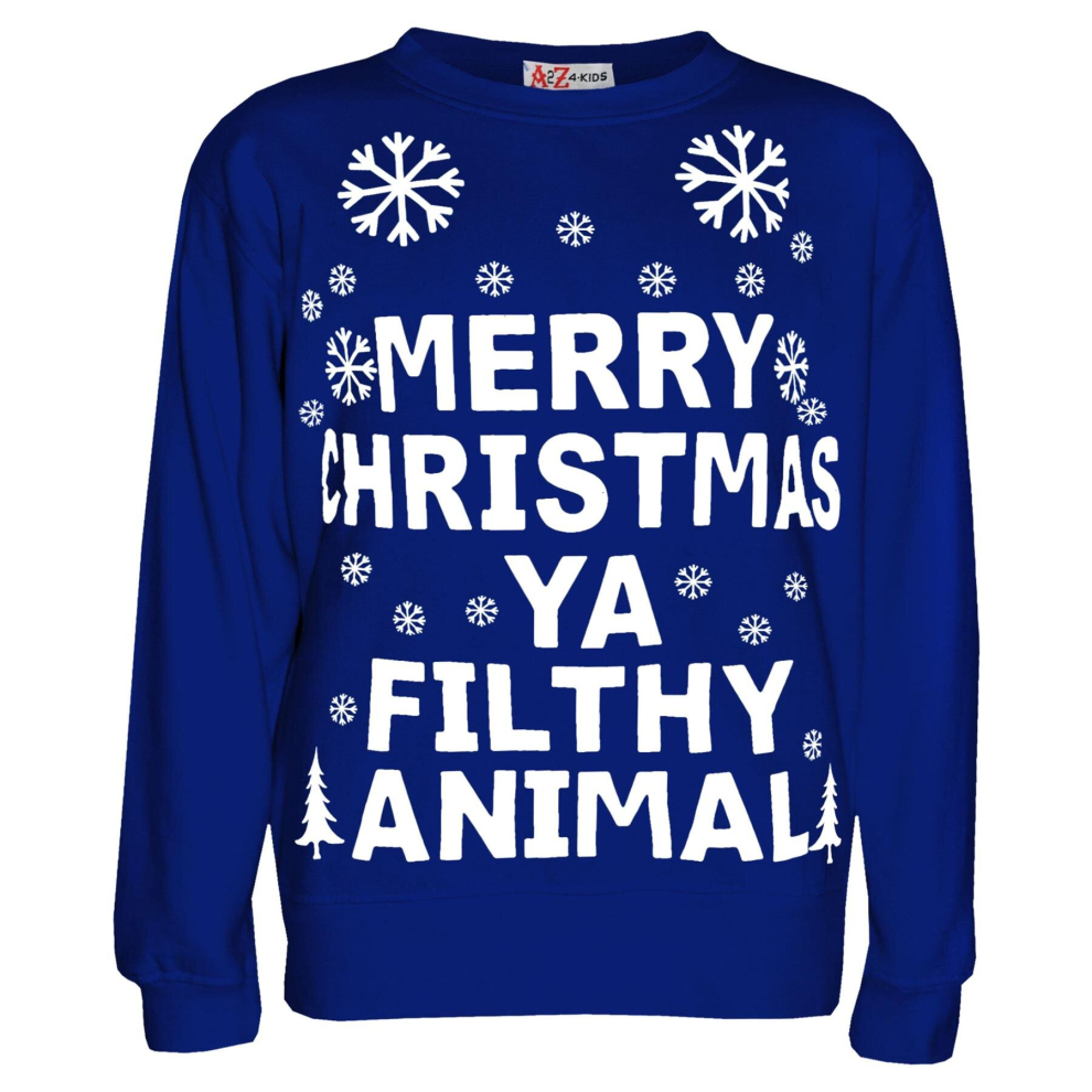 (9-10 Years, Ya Filthy Royal Blue) Unisex Xmas Jumper Ya Filthy Animal, Santa Floss