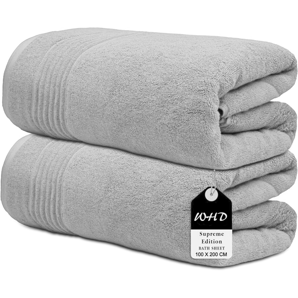 (Silver, 2 Bath Shets) Luxury Super Jumbo Extra Large Bath Sheets (Pack Of 1-2|100 X 200 Cm 700 GSM) Premium Cotton XL Bath Sheet Towels