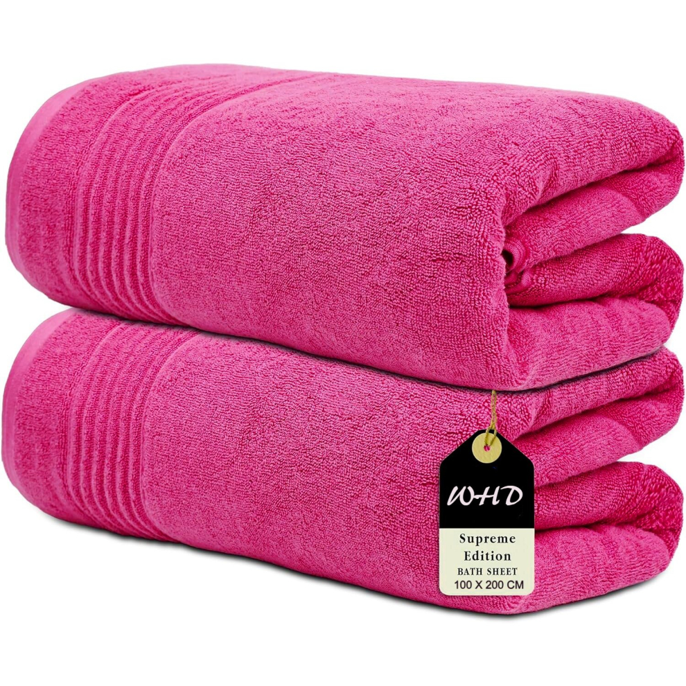 (Hot Pink, 2 Bath Shets) Luxury Super Jumbo Extra Large Bath Sheets (Pack of 1-2|100 x 200 cm 700 GSM) Premium Cotton XL Bath Sheet Towels