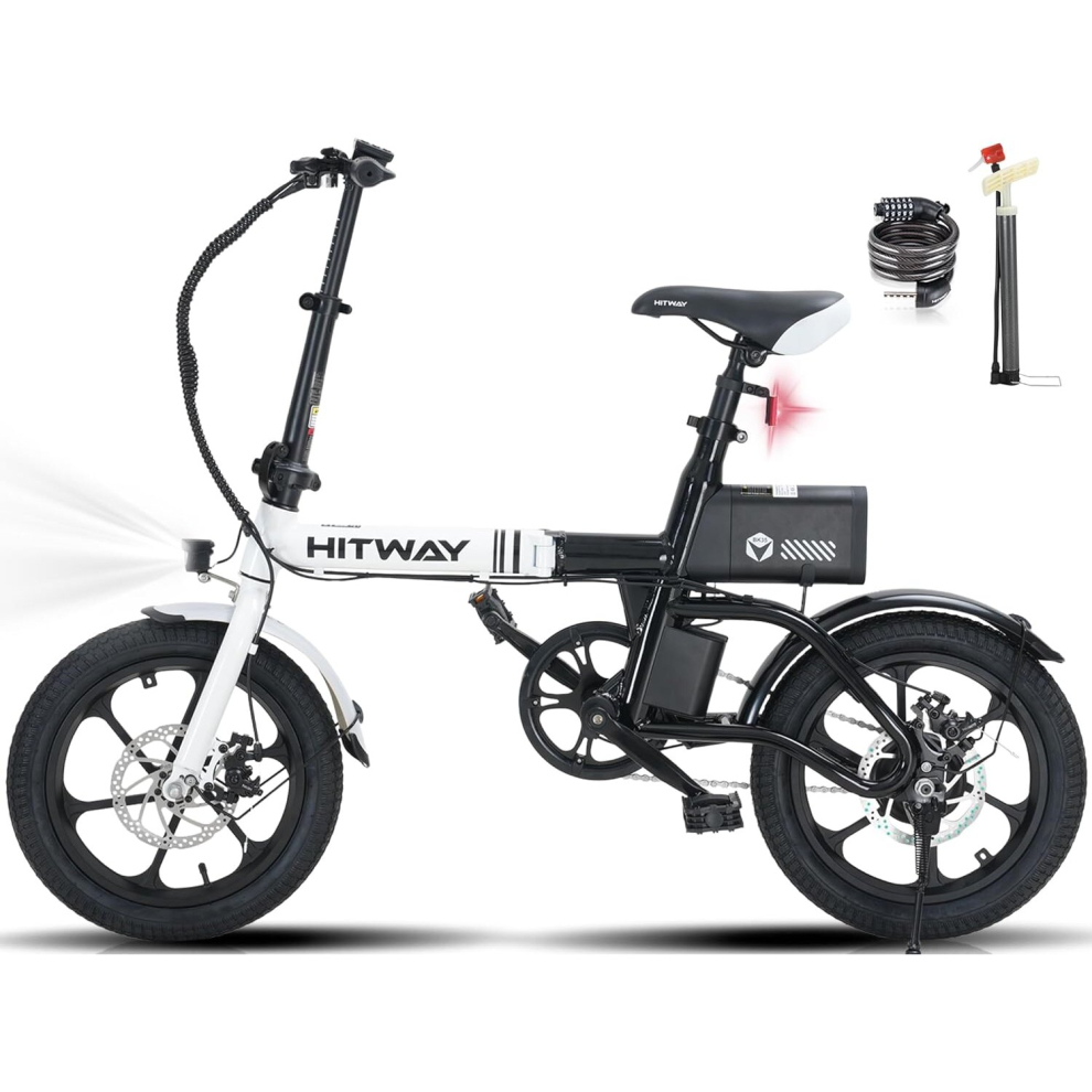 (HITWAY 16" Electric Bike E Bike Foldable City E Bikes , 250W Motor, Assist Range Up to 25-60Km) HITWAY Electric Bike,16" Ebikes, up 70KM Fold Bike