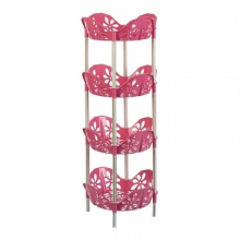 (Pink, 3) Tiered Storage Rack Kitchen Plastic for Veg/Fruit