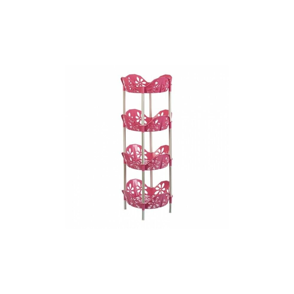 (Pink, 4) Tiered Storage Rack Kitchen Plastic for Veg/Fruit