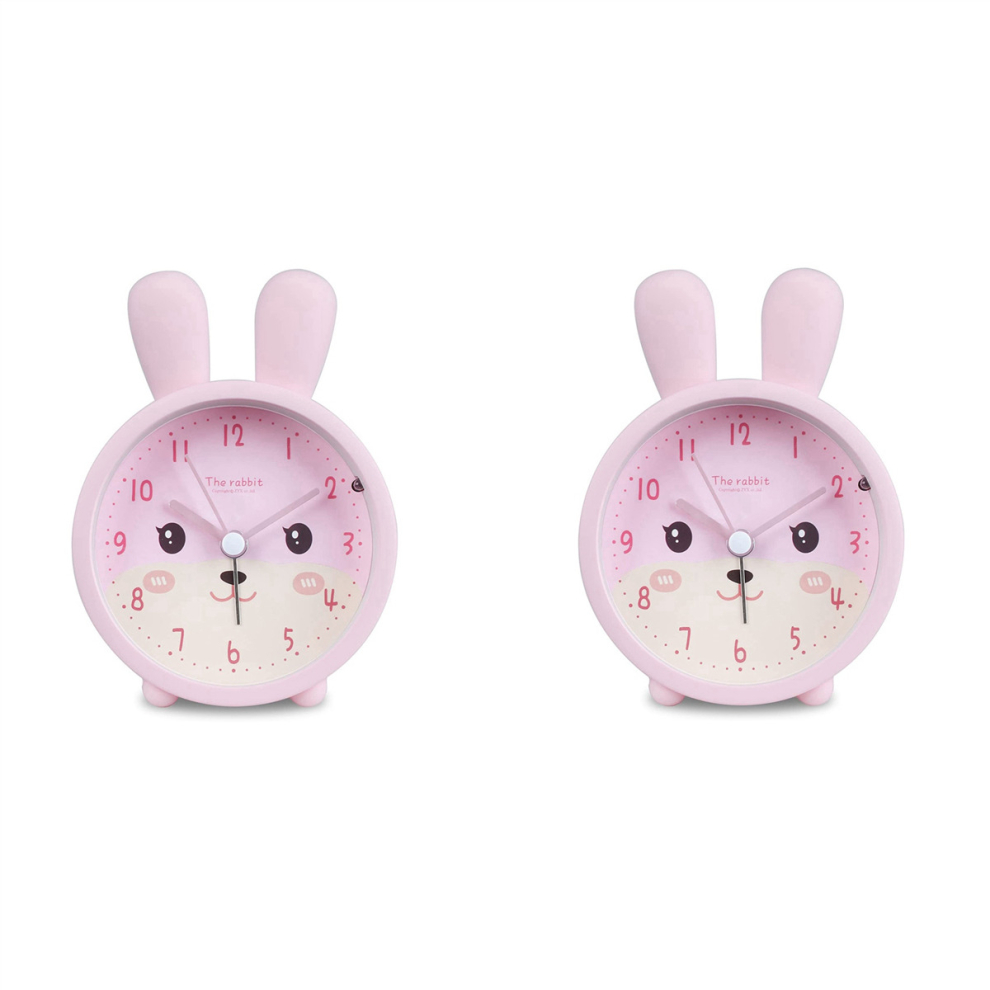 2X Children's Alarm Clock For Girls Without Ticking,Rabbit Children's Alarm Clock Silent Alarm Clock With Student Light Spactz