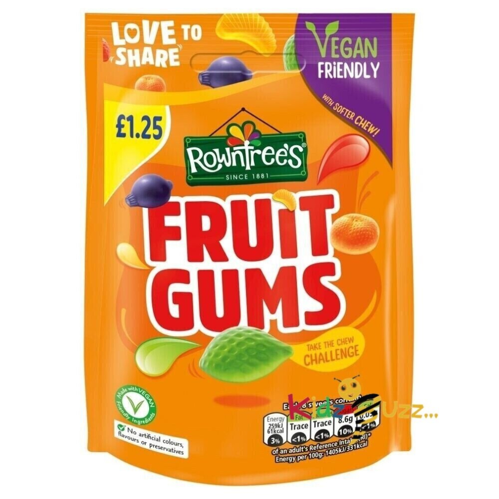Kidzbuzz (Pack Of 10) Rowntrees Fruit Gums 120G