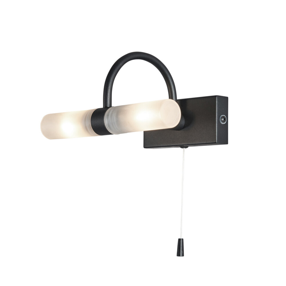Litecraft Crista 2-Arm Bathroom Wall Light Satin Black IP44 Pull Switch 2x G9 LED Bulbs Not Included 60611574