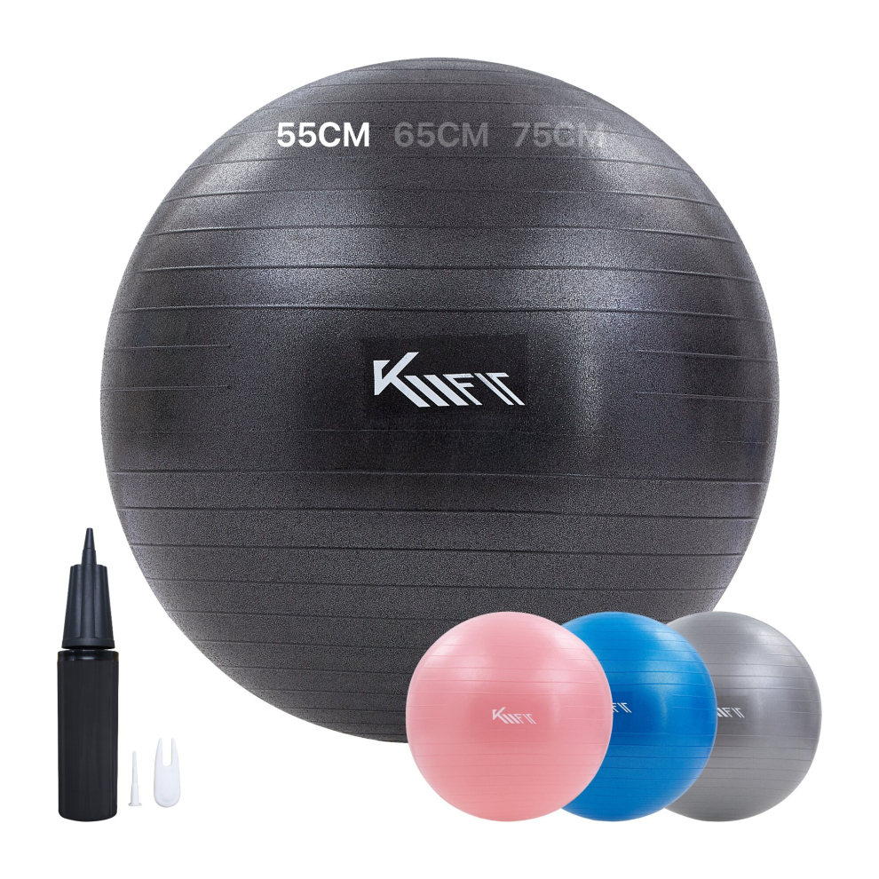 KM-Fit exercise ball 55 cm | training ball with air pump | sitting ball office anti-burst | ball for fitness, yoga, gymnastics, core training | black 