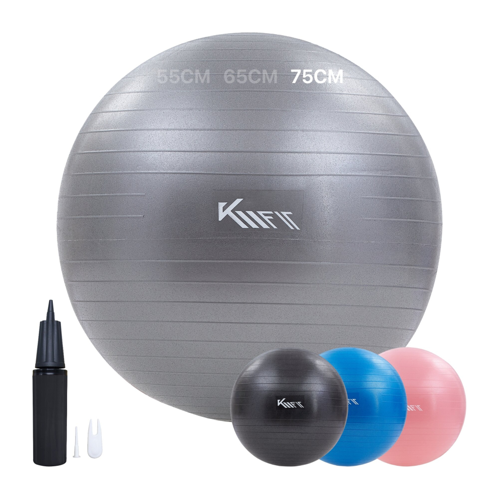 KM-Fit exercise ball 75 cm | training ball with air pump | sitting ball office anti-burst | ball for fitness, yoga, gymnastics, core training | grey 