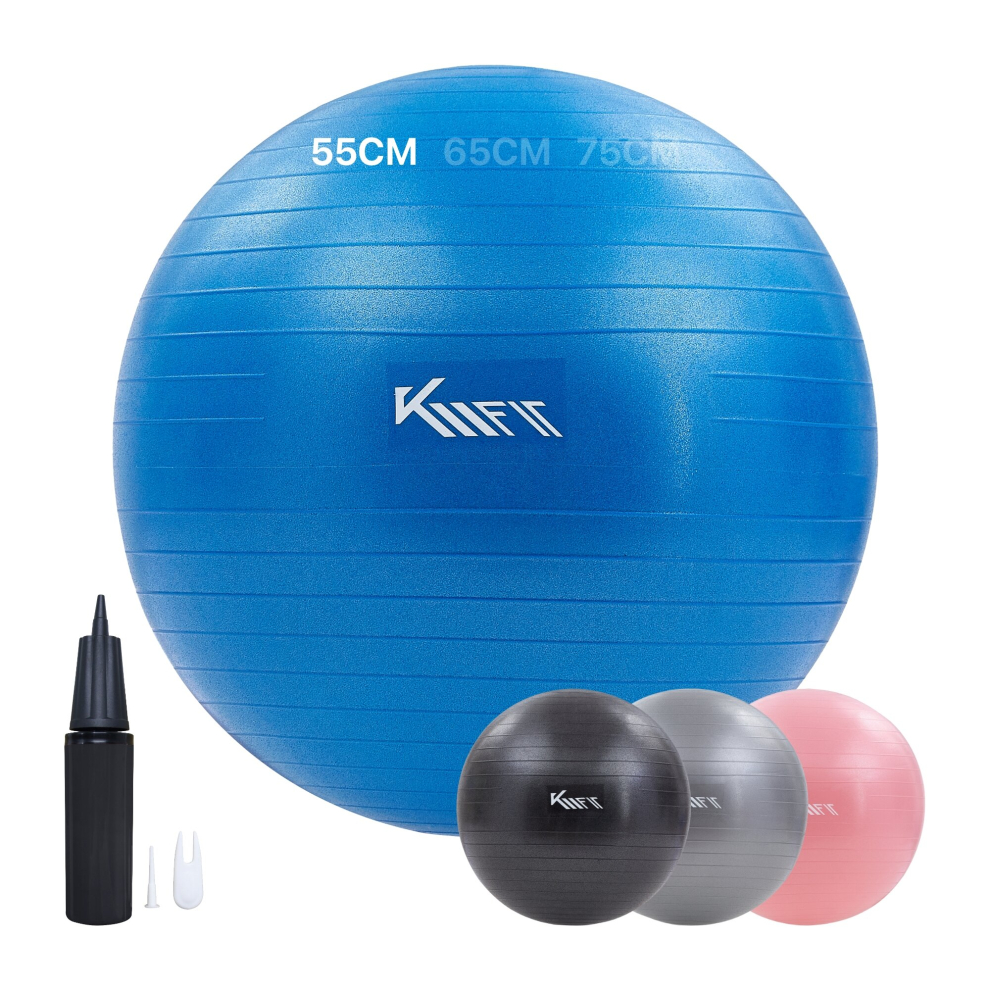 KM-Fit exercise ball 55 cm | training ball with air pump | sitting ball office anti-burst | ball for fitness, yoga, gymnastics, core training | blue 