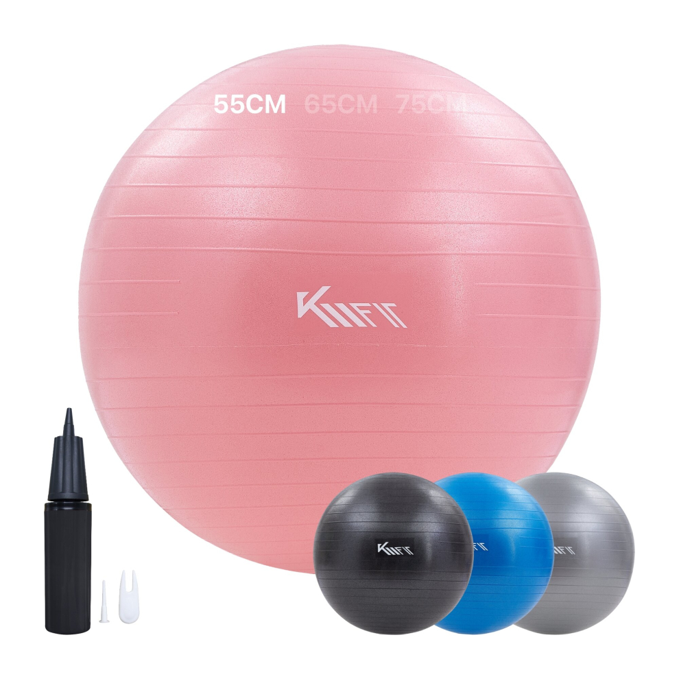 KM-Fit exercise ball 55 cm | training ball with air pump | sitting ball office anti-burst | ball for fitness, yoga, gymnastics, core training | pink 