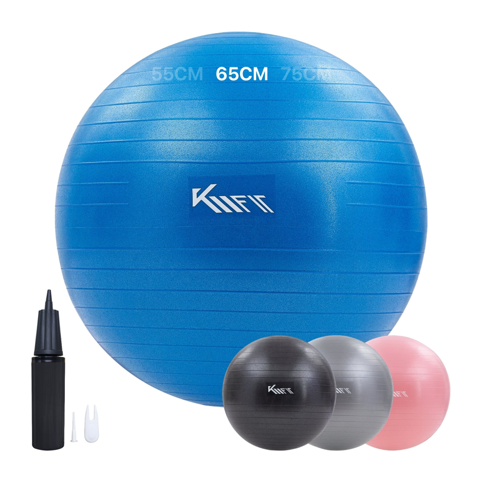 KM-Fit exercise ball 65 cm | training ball with air pump | sitting ball office anti-burst | ball for fitness, yoga, gymnastics, core training | blue 