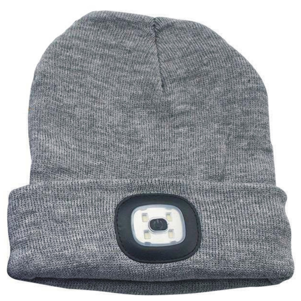 Grey Headlight Hat Rechargable USB Clothing Beanie Winter Light Hat