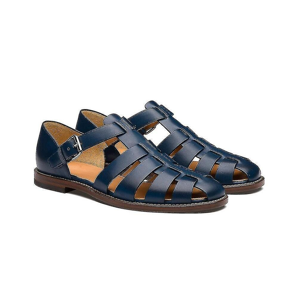 (Blue, 41) Men's Sport Sandals Closed Toe Outdoor Handmade Leather Sandal