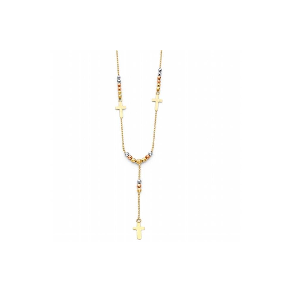 Jewelry 14k Tri-tone Religious Cross Rosary Style Necklace