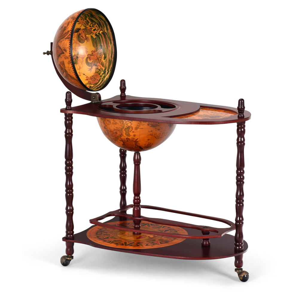 Wood Globe Drink Cabinet Wine Bar Stand Nautical Chart With Liquor Bottle Shelf 