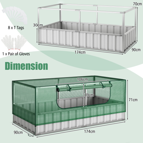 Casart 174x90x70CM Outdoor Greenhouse Rectangular Planter Box Kit Garden Raised Bed 1