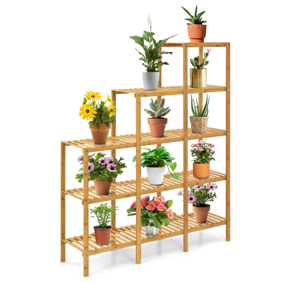 Casart 5-Tier Bamboo Plant Holder Stand Plant Shelf Storage Organizer Display Rack