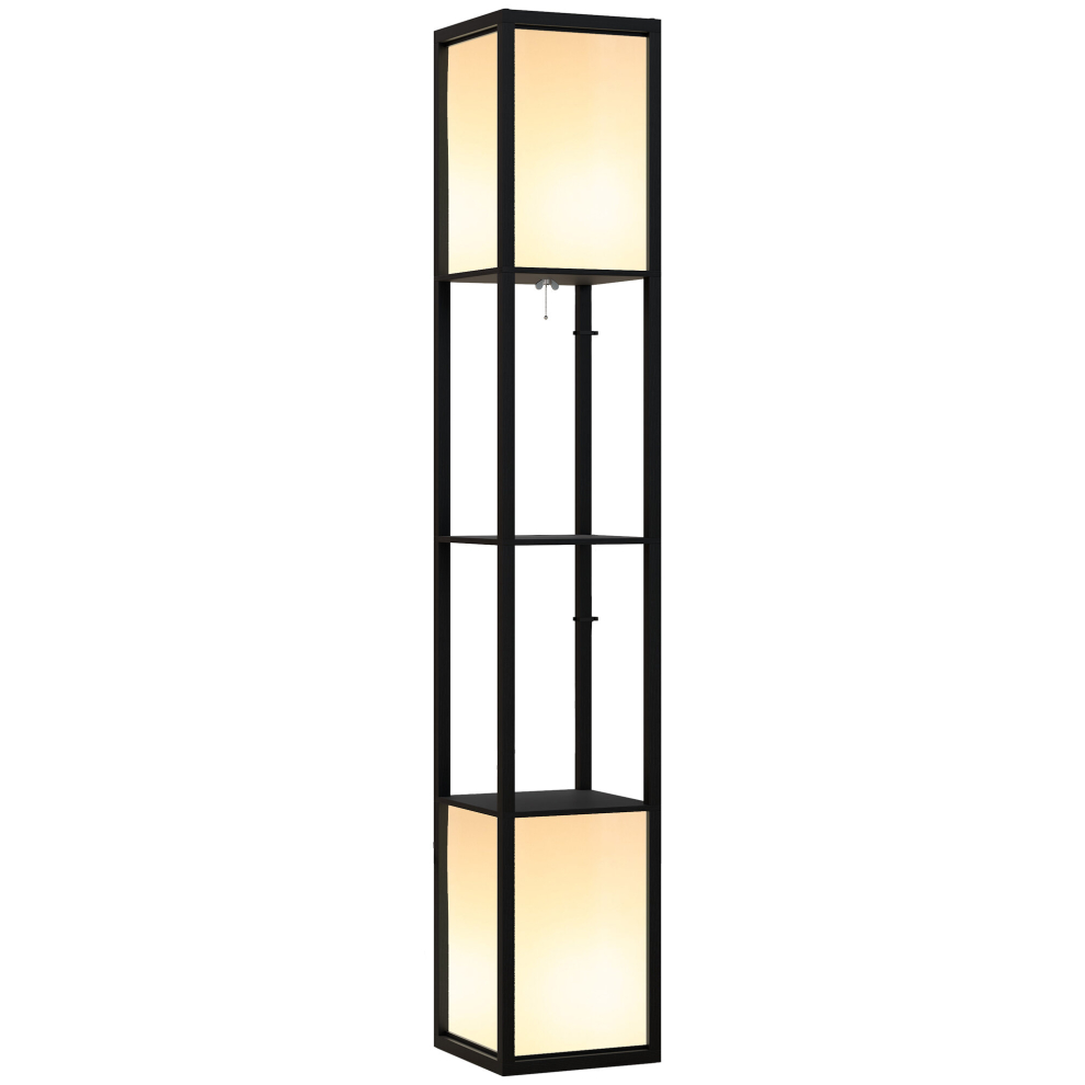 HOMCOM Shelf Floor Lamp with Dual Light, for Living Room, Bedroom, Black