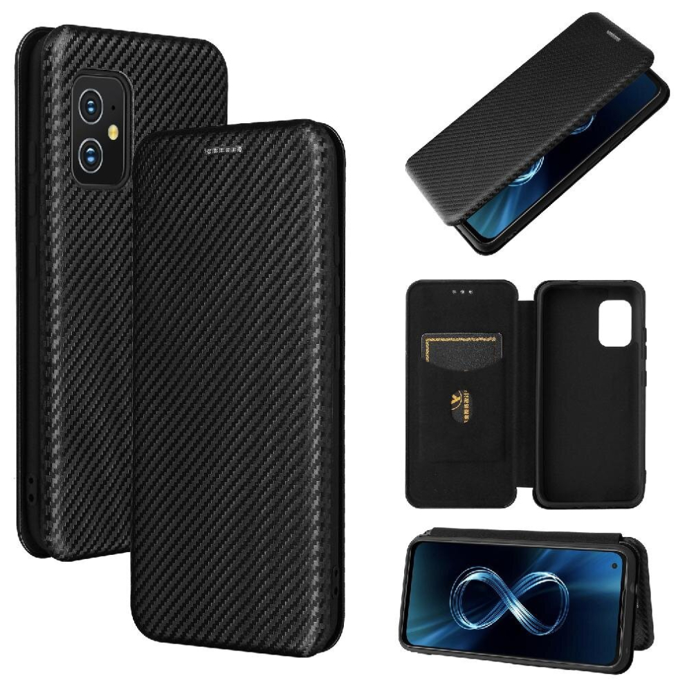 Photos - Case   For Asus Zenfone 8 ZS590KSï¼8Miniï¼ Card Insertion Magnetic Carbon Fiber Leather Folio Flip  Full Protect(Black)