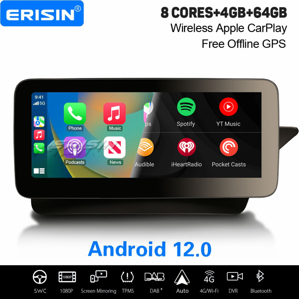 10.25" IPS 8-Core Android 12.0 CarPlay Car Stereo Mercedes Benz E-Class W207 C207 NTG4.0 WiFi DAB+ Satnav