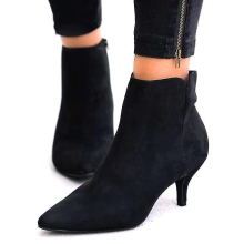 (Black, 39) Women Zip Ankle Booties Low Kitten Heel Pointed Toe Shoes