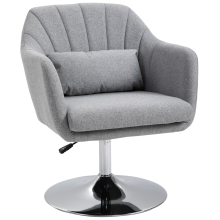 HOMCOM Retro Linen Swivel Tub Chair - Light Grey, Steel Frame, 360 Swivel, Height 46-58cm, Cushions Included | 833-757V72LG