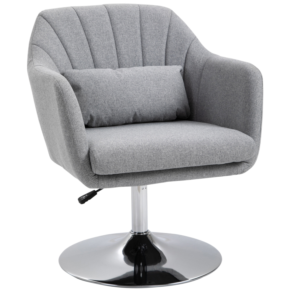 Retro Swivel Tub Chair Linen Fabric Accent Seat Light Grey Living Room Armchair - Image 4