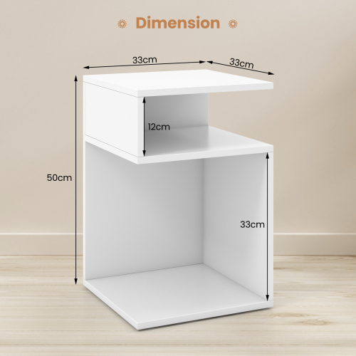 Casart S-shaped Bedside Table Modern Side Table Sofa End Table with 2 Open Compartments 2