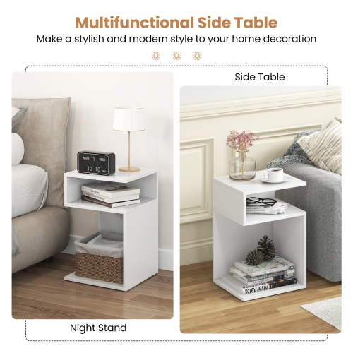 Casart S-shaped Bedside Table Modern Side Table Sofa End Table with 2 Open Compartments 1