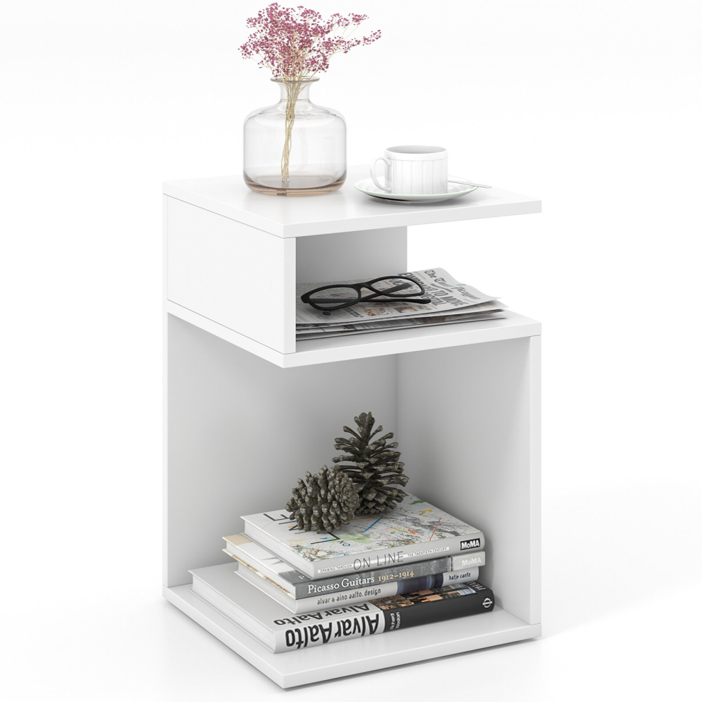 S-shaped Bedside Table Modern Side Table Sofa End Table with 2 Open Compartments