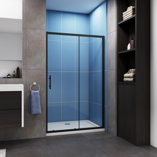 AICA (1400mm) Matt Black Frame Bathroom Sliding Shower