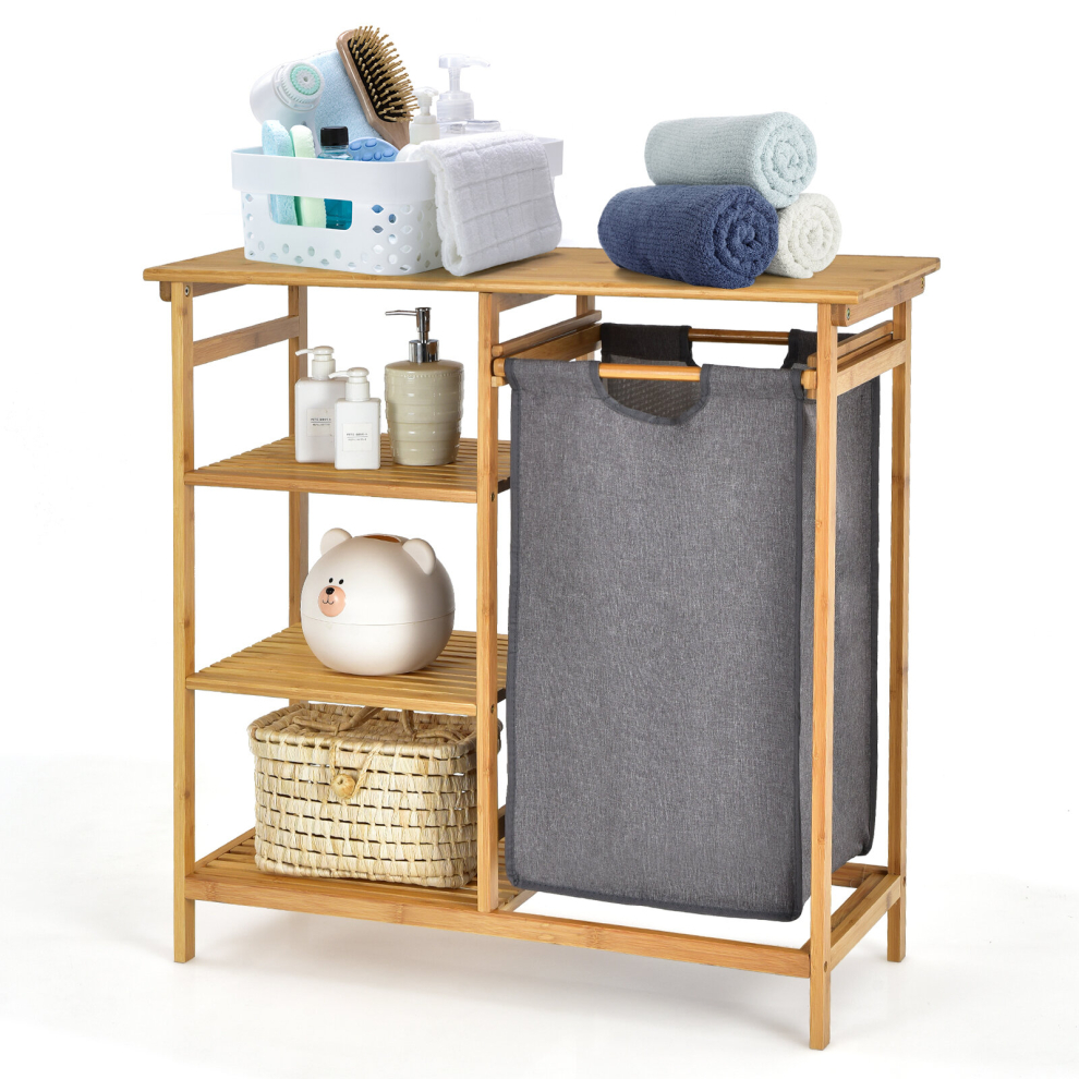 Bamboo Laundry Hamper Stand 3-tier Laundry Organizer with Removable Sliding Bag