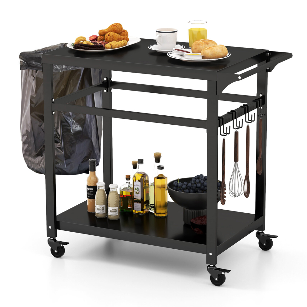 Portable Dining Cart BBQ Trolley Grill Cart Food Prep Worktable w/Lockable Wheel