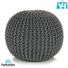 100% Cotton Knitted Pouffe Footstool Chunky Ottoman Charcoal