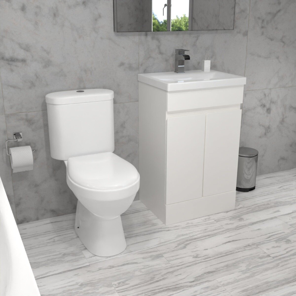 Nes Home Alaska 500mm Gloss White Basin Vanity & Close Coupled Toilet