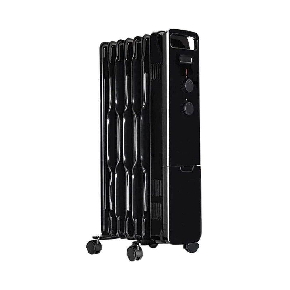 7 Fin Oil Filled Radiator 1500w with Adjustable Thermostat 3 Heat Setting Heater Black