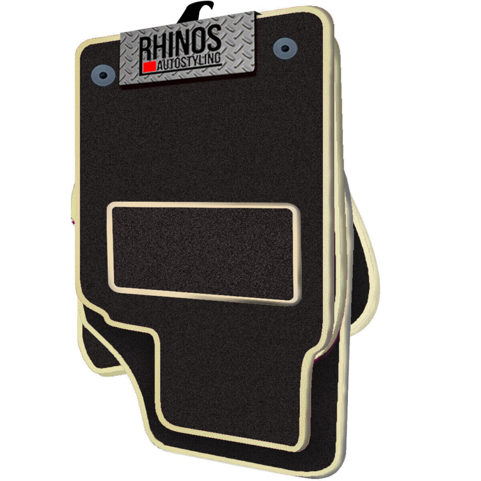 Tailored To Fit Seat Mii (2012 On) - Full Set Of Tailored Luxury Interior Floor Car Carpet Mats - Mat + Leather Edging Black/Beige 5059596473342