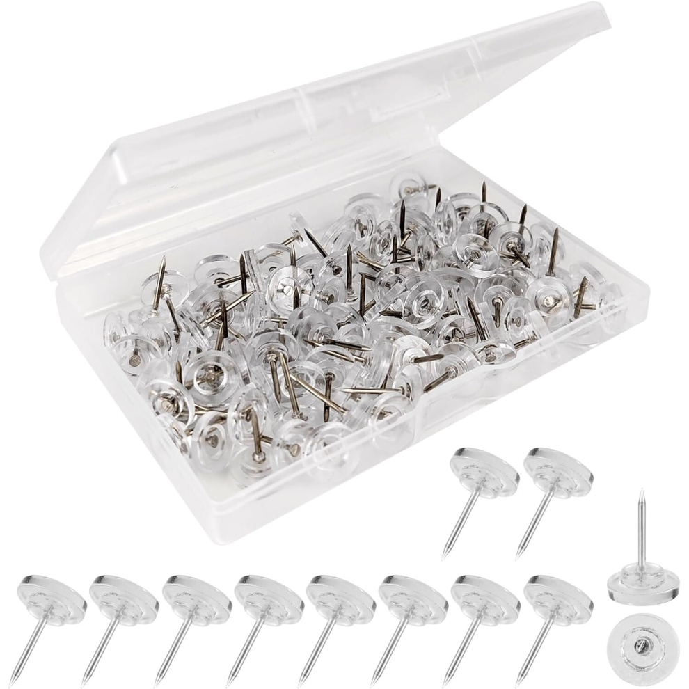 200 Pcs Clear Push Pins, Flat Thumb Tacks, Pushpins For Cork Board, Bulletin Board, Wall Hanging (Clear, 200) 7770197827614