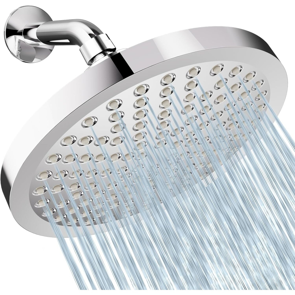 Shower Head High Pressure|8" Large Rain Shower Head|Chrome Plated Finish And Adjustable Angles|126 Anti-Clogging Silicone Nozzles Fixed Showerhead 7770197828680