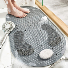 32"X16" Foot Scrubber Shower Mat with Feet Scrub Stone, Mat Suction Cups and Drain Holes, Non Slip with A Pumice Stone for Feet Massage - Grey