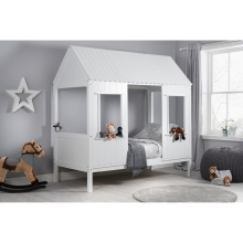 White Single Bed Frame Birlea Treehouse 3FT 90cm Wood Canopy Kids Solid